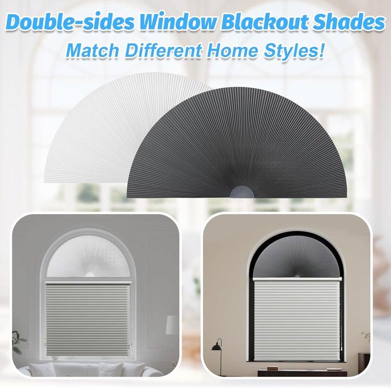 Bigmeta 100% Light Blocking Arch Blinds for Indoor Windows - Double-Sided Pleated Shades, Strong Adhesive Blind for Living Rooms Bedrooms Offices, Easy to Cut and Install(36in x 72in) - Image 5